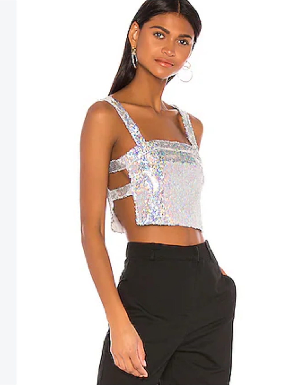 Superdown Iridescent Sequin Off Shoulder Crop Top Size M